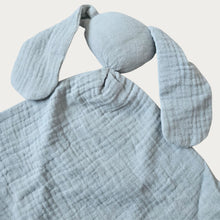 Load image into Gallery viewer, Mint green muslin bunny security blanket with long ears, round head and squared body