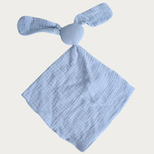Load image into Gallery viewer, Sky blue baby bunny comforter blanket with a round head and a squared body Little Scandi baby comforter blanket. Front View

