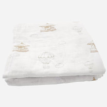Load image into Gallery viewer, Air balloon carousel Blanket - feeding weaning teething and burp muslin double gauze blanket -  stacked and folded up view of the blankets - Little Scandi baby
