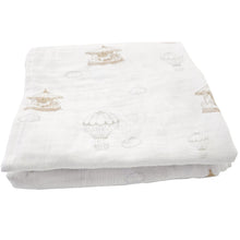 Load image into Gallery viewer, Air balloon carousel Blanket - feeding weaning teething and burp muslin double gauze blanket -  stacked and folded up view of the blankets - Little Scandi baby
