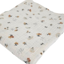 Load image into Gallery viewer, Hedgehog Garden Blanket - feeding weaning teething and burp muslin double gauze blanket - Close up view of the blanket - Little Scandi baby

