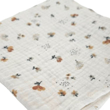 Load image into Gallery viewer, Hedgehog Garden Blanket - feeding weaning teething and burp muslin double gauze blanket - Close up view of the blanket - Little Scandi baby
