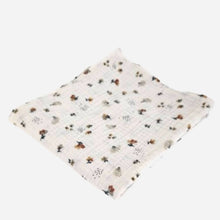 Load image into Gallery viewer, Hedgehog Garden Blanket - feeding weaning teething and burp muslin double gauze blanket - folded up view of the blanket - Little Scandi baby
