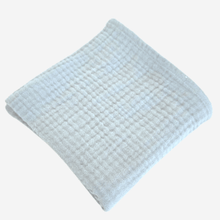 Load image into Gallery viewer, Mohair Soft Blue Blanket - feeding weaning teething and burp muslin double gauze blanket - folded up view of the blanket - Little Scandi baby
