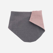 Load image into Gallery viewer, Purple Bubble Pink - reversible bib. Drool catcher saliva newborn teething weaning and feeding dribble bib - front view of bib with a flap of the back view of the bib - Little Scandi baby
